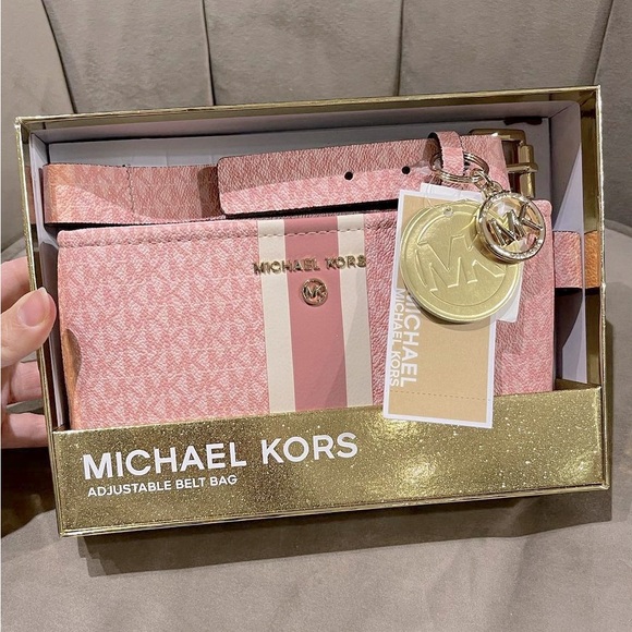 MICHAEL KORS Belt Bag MK Logo PINK Tone Fanny Bag Size (S/M) New In Gift Box 🎁 - Picture 3 of 10